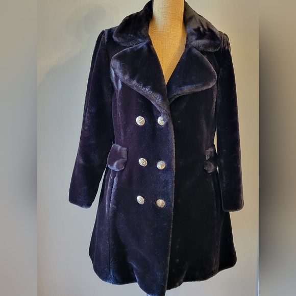 Glenbrooke Jackets & Blazers - Glenbrooke 1970s Black Double Breasted Faux Fur Coat Medium
